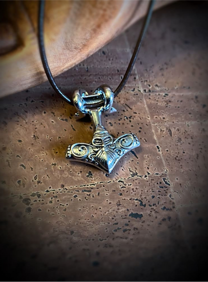 Thor Hammer Viking Necklace - Ram Slim Leather Cord