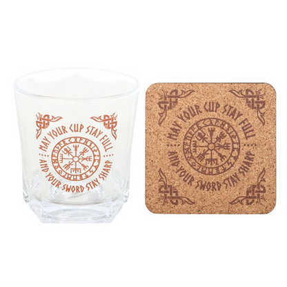 Viking Compass Drinking Glass with Coaster Set