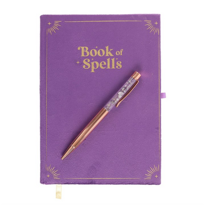 Book of Spells Journal with Amethyst Crystal Pen Set