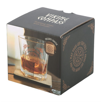 Viking Compass Drinking Glass with Coaster Set