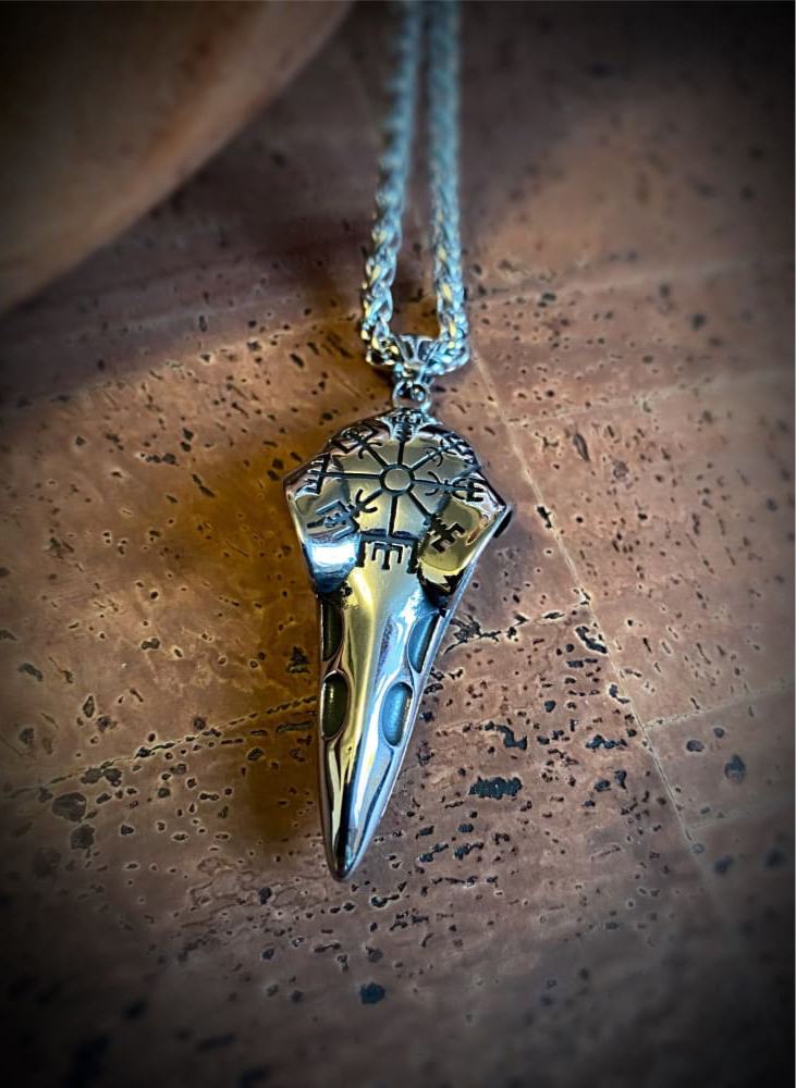 Viking Necklace - Vegvisir Raven’s Skull