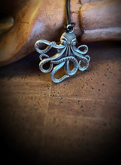 Kraken Octopus Viking Necklace with Leather slimline Cord
