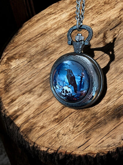 PREMIUM VIKING THE VIBRANT CURIOUS RAVEN POCKET WATCH