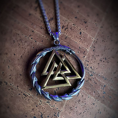 Viking Necklace - Heavy Golden Valknut