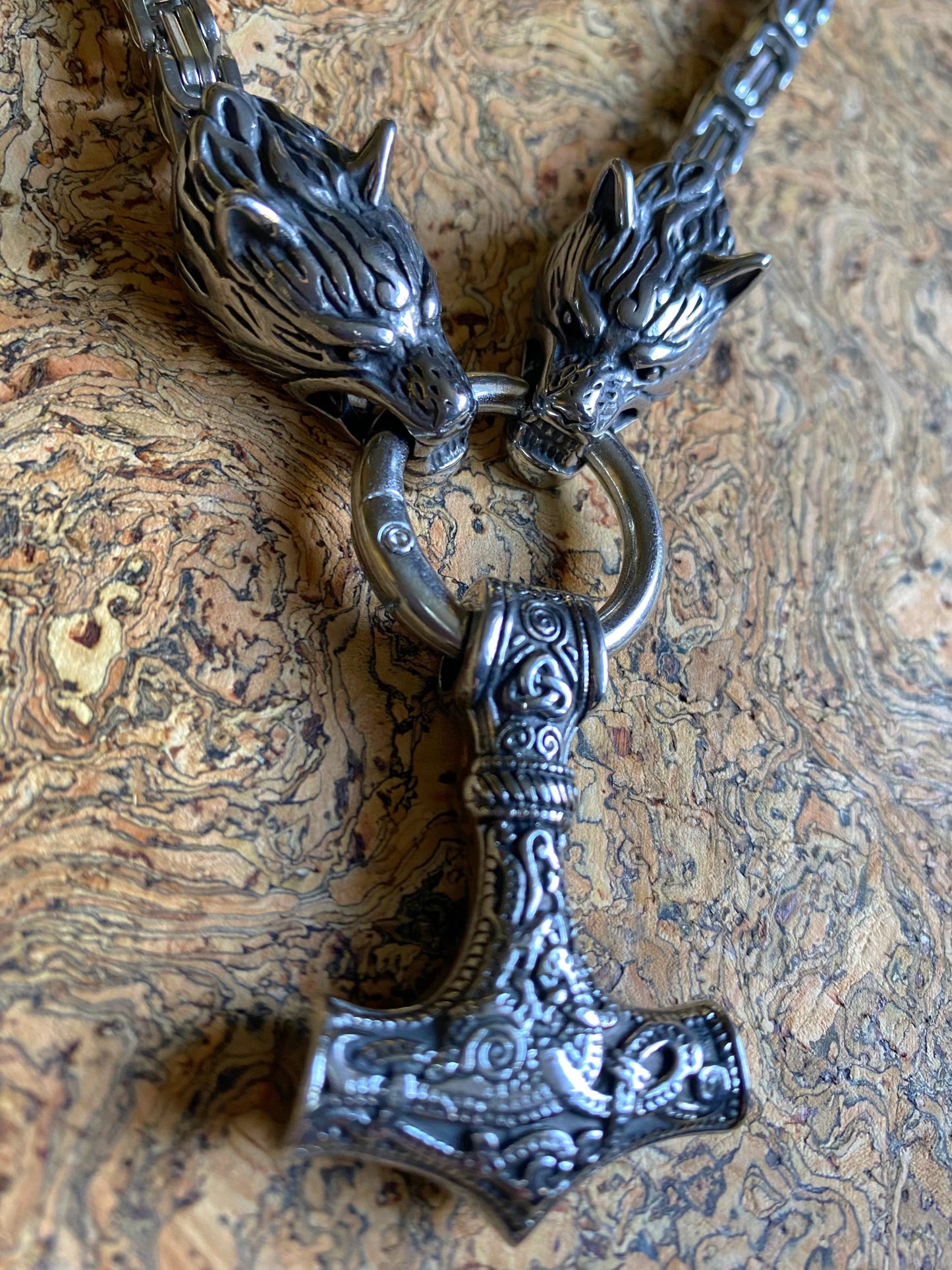 Legendary Wolf Mjolnir Viking Necklace