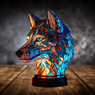 Premium Stained Glass Fenrir Wolf Lamp