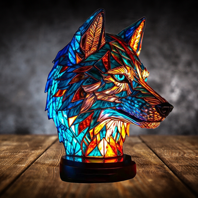 Premium Stained Glass Fenrir Wolf Lamp