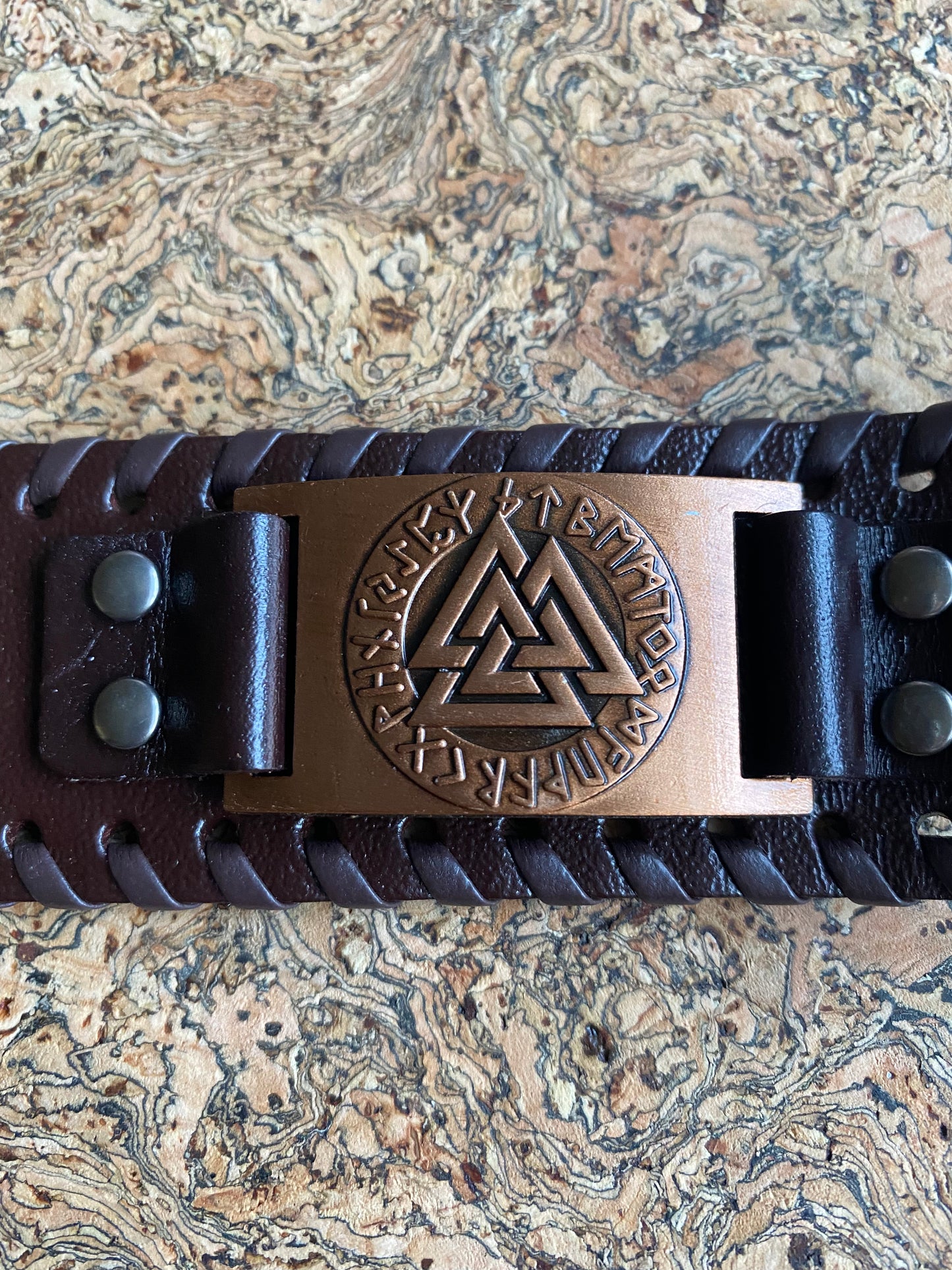 The Mighty Valknut Leather Viking Bracelet