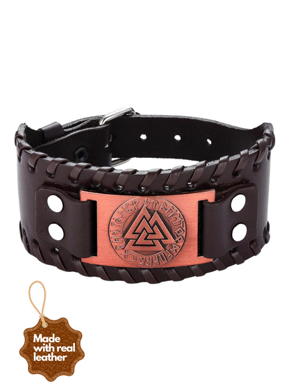 The Mighty Valknut Leather Viking Bracelet