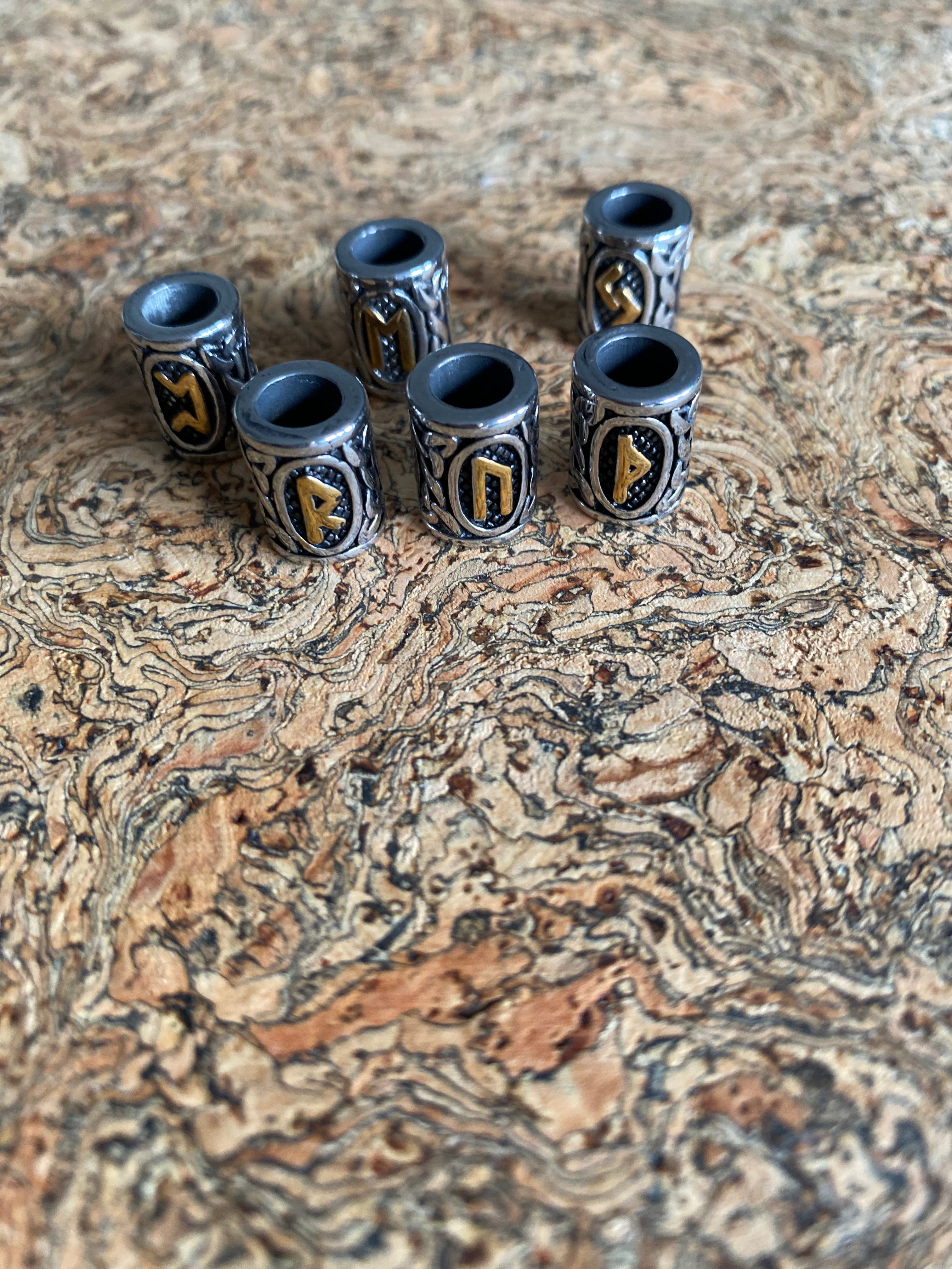 Viking Beard Bead Set of 2 - Golden Runes