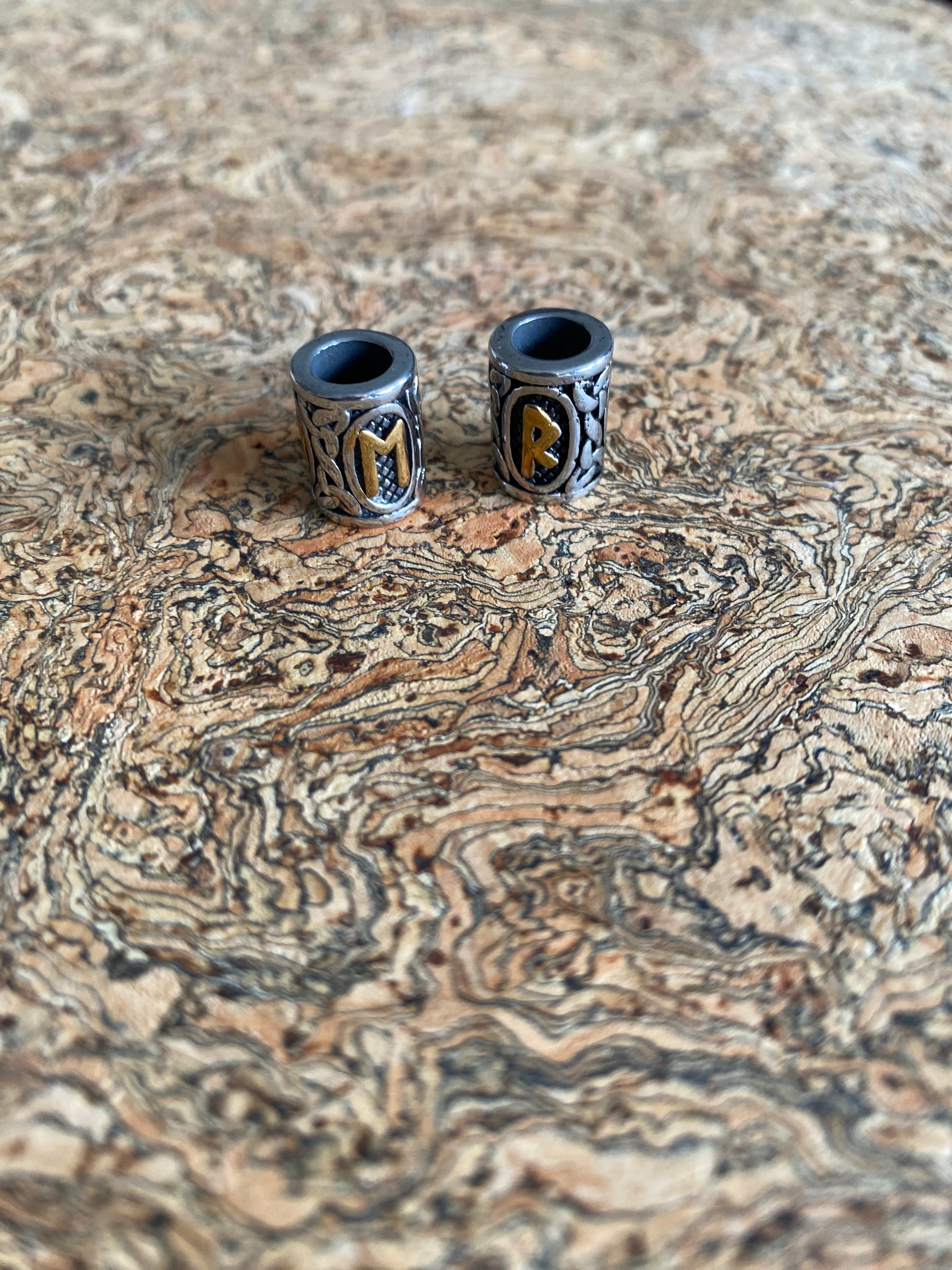 Viking Beard Bead Set of 2 - Golden Runes
