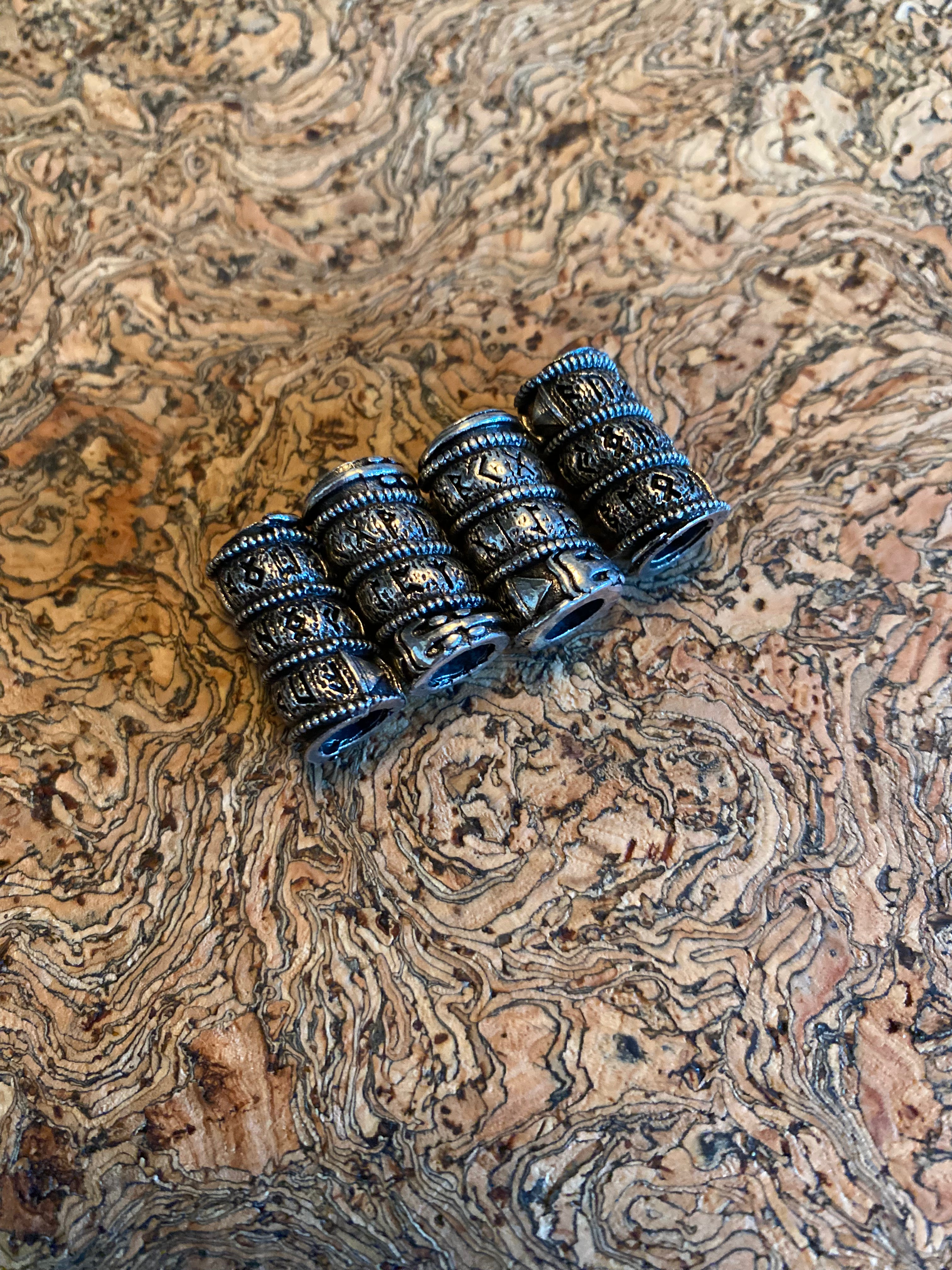Viking Beard Bead - Rustic Nordic Scrolls