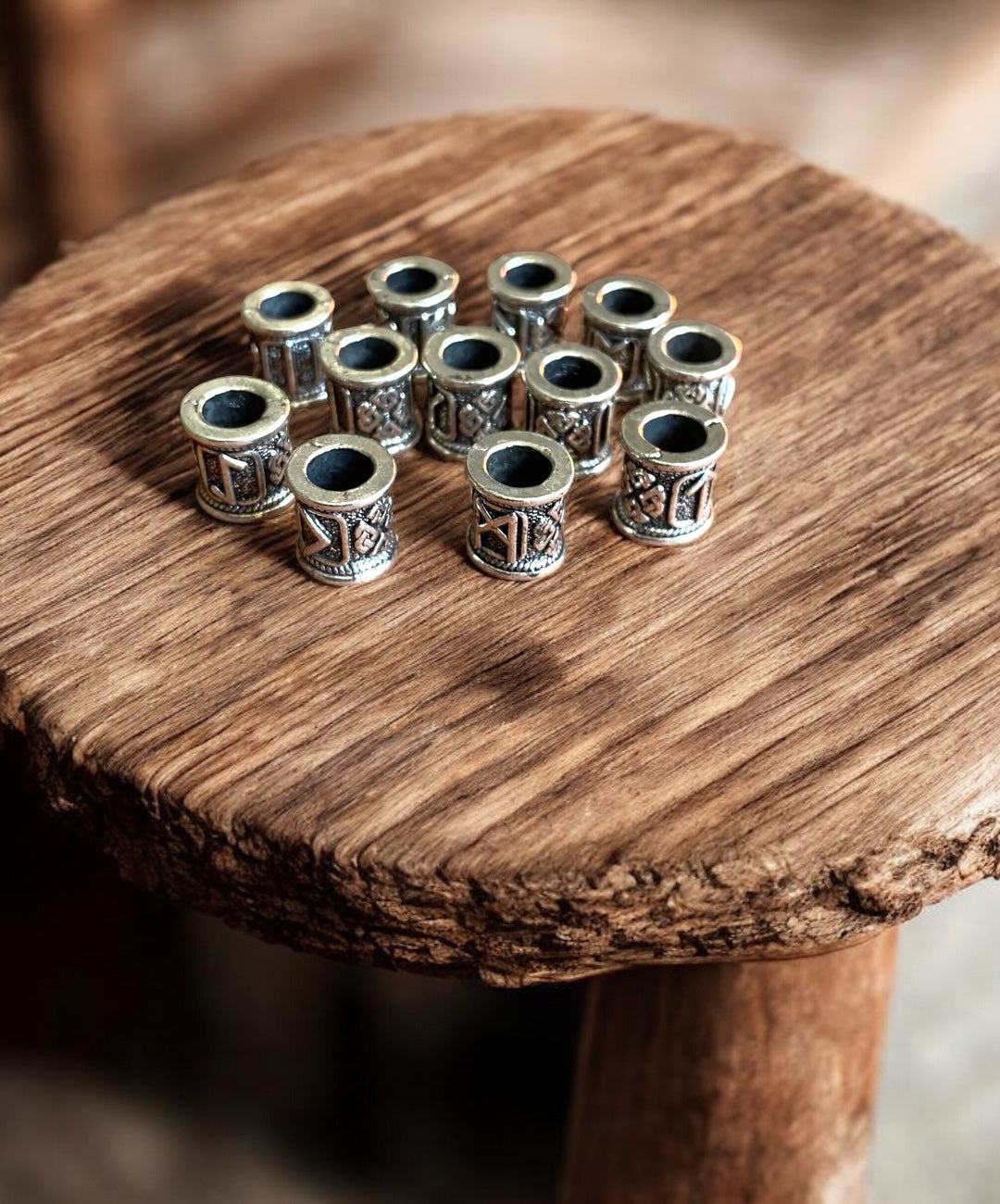 Viking Beard Bead Set of 12 - Short, Mixed Iconic Runes