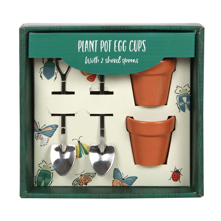 Gardners Plant Pot Egg Cup Set with Shovel Spoons