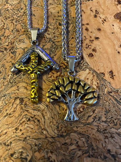 Viking Necklace Set - Silver Yggdrasil Tree and Norse Arrow