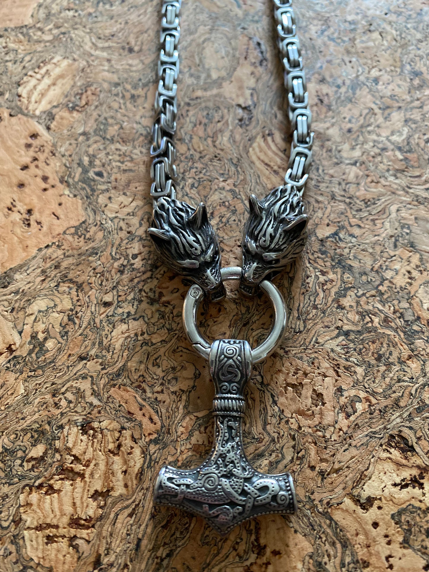 Legendary Wolf Mjolnir Viking Necklace