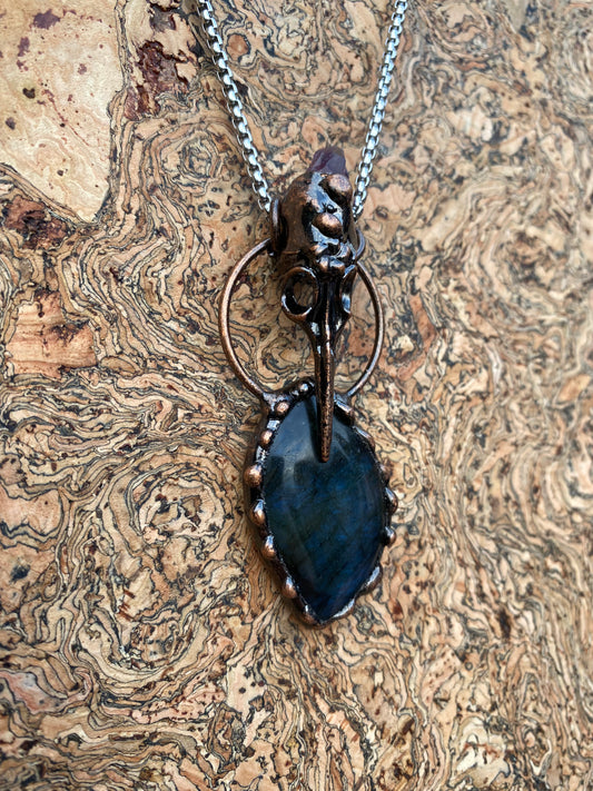 Pagan Necklace - Abalone Shelled Raven Skull