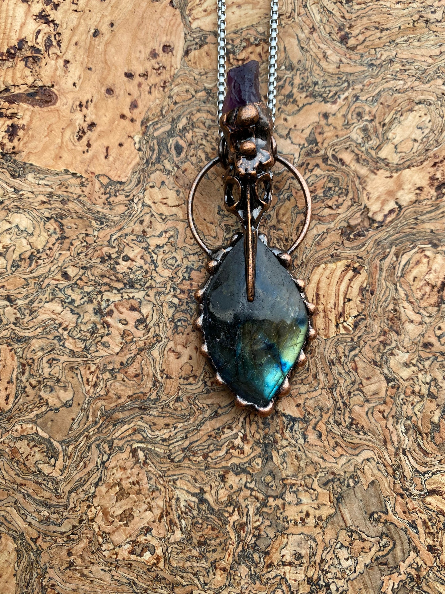 Pagan Necklace - Abalone Shelled Raven Skull