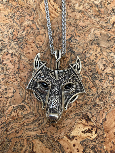 Viking Necklace - Classic Fenrir Wolf On Slimline Leather Or Silver Chain