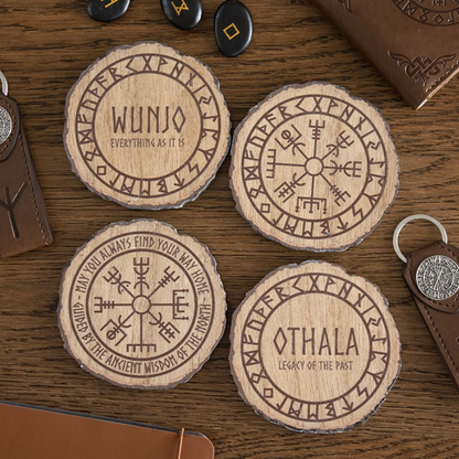 Set of 4 Norse Mythology Wood Slice Coasters Set