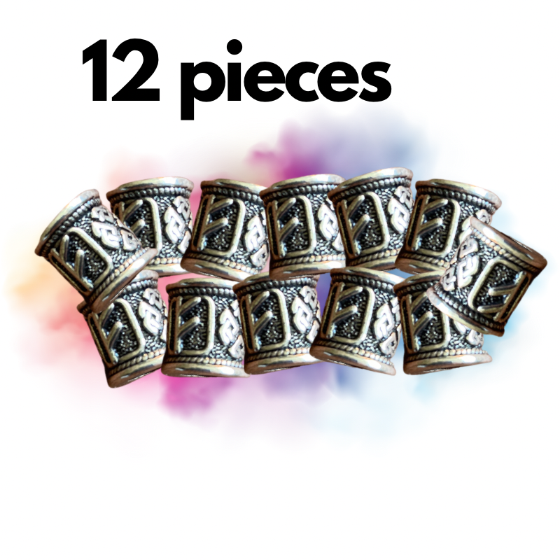 Viking Beard Bead Set of 12 - Short, Mixed Iconic Runes