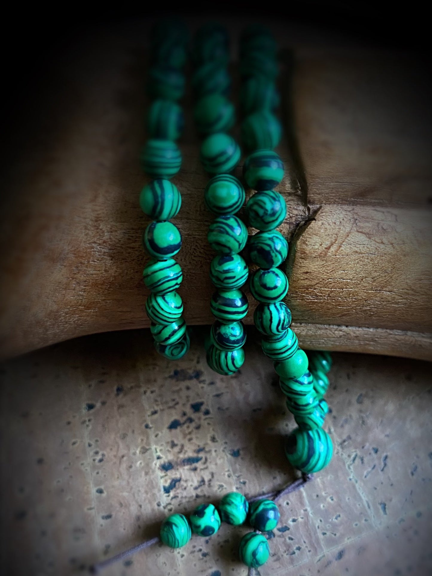 Viking Bracelet - Wrap Around Runic Green Beads