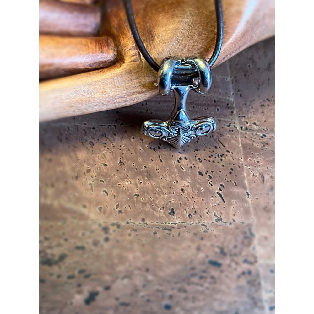 Thor Hammer Necklace - Ram Slim Leather Cord