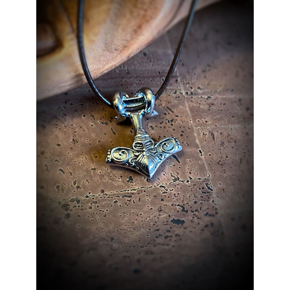 Thor Hammer Necklace - Ram Slim Leather Cord