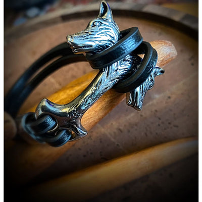 Viking Leather Bracelet - Geri Freki Wolves