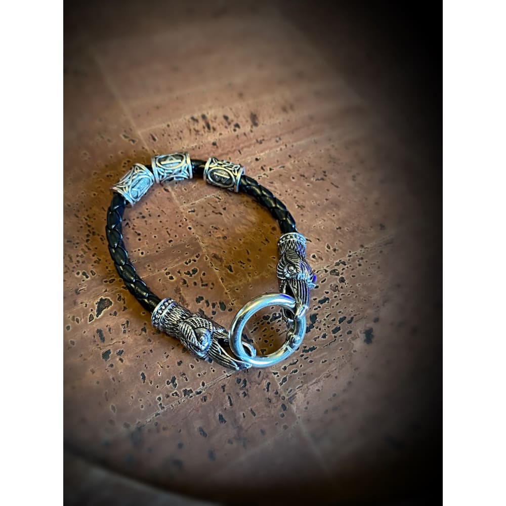 Viking Leather Bracelet - Vegvisir Symbol